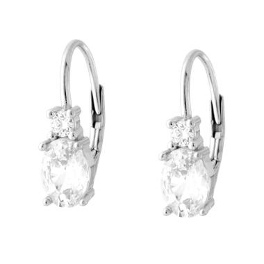 Orecchini Monachella Punto Luce Ovale Cubic Zirconia Bianchi in ARGENTO 925 Galvanica Rodio