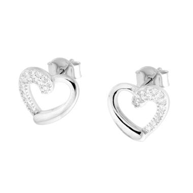 Orecchini Cuore con Cubic Zirconia Bianchi in ARGENTO 925 Galvanica Rodio