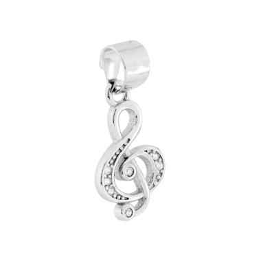 Ciondolo Chiave di Violino con Cubic Zirconia Bianchi in ARGENTO 925 Galvanica Rodio