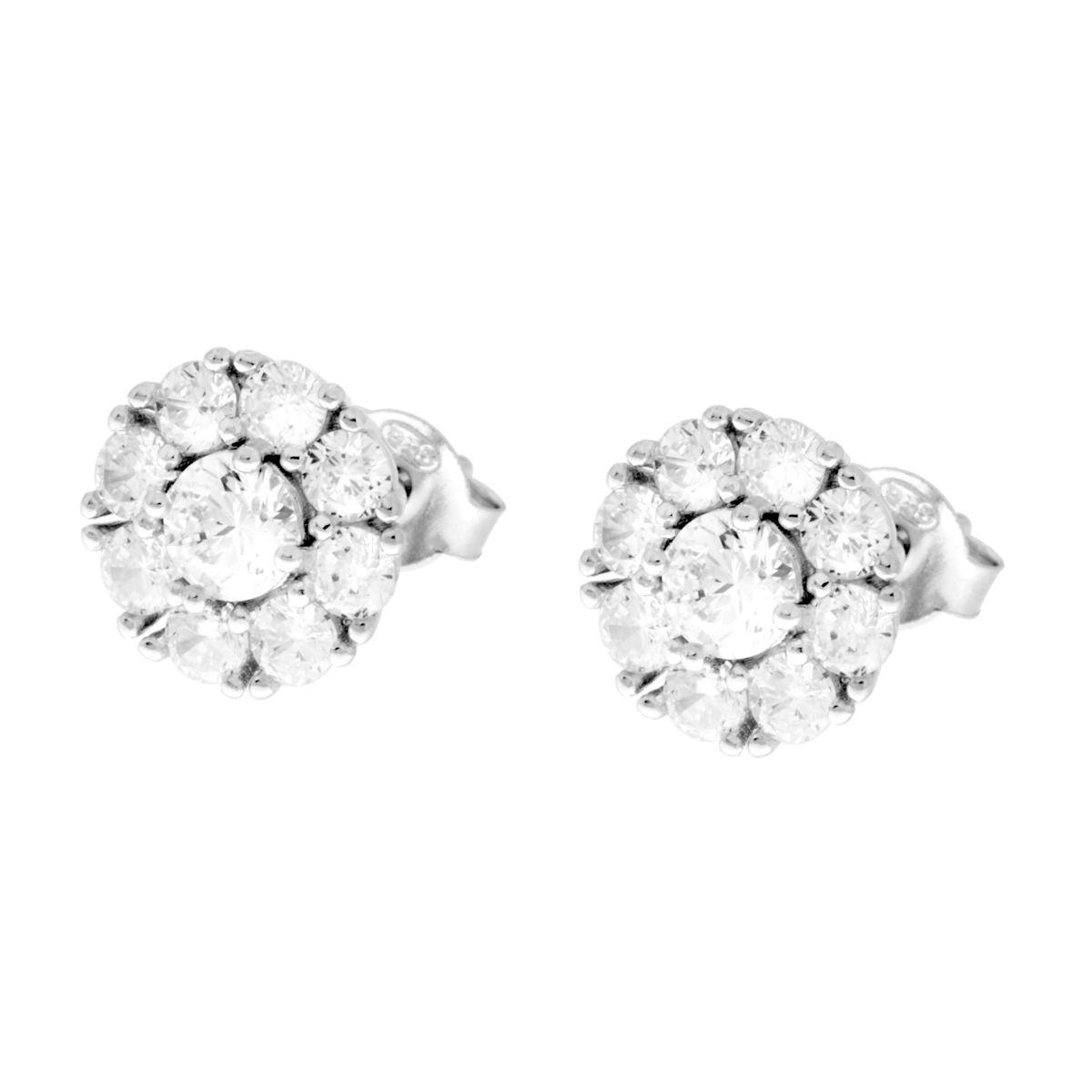 Orecchini Fiore Punto Luce con Cubic Zirconia Bianchi in ARGENTO 925 Galvanica Rodio