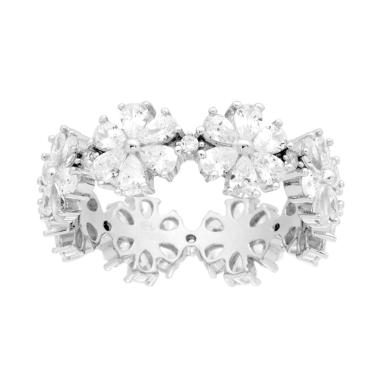 Anello Eternity Fiori a giro con Cubic Zirconia Bianchi in ARGENTO 925 Galvanica Rodio