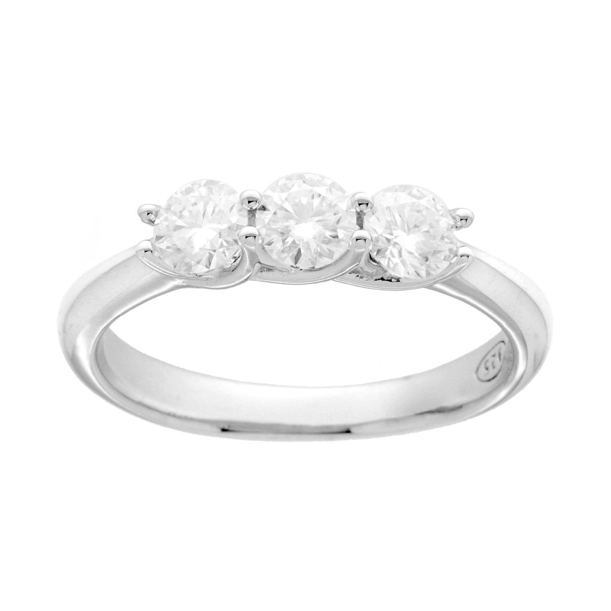 Anello Trilogy con MOISSANITE Bianco mm 4 in ARGENTO 925 Galvanica Rodio