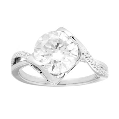 Anello Solitario con MOISSANITE Bianco mm 9 con Cuori in ARGENTO 925 Galvanica Rodio