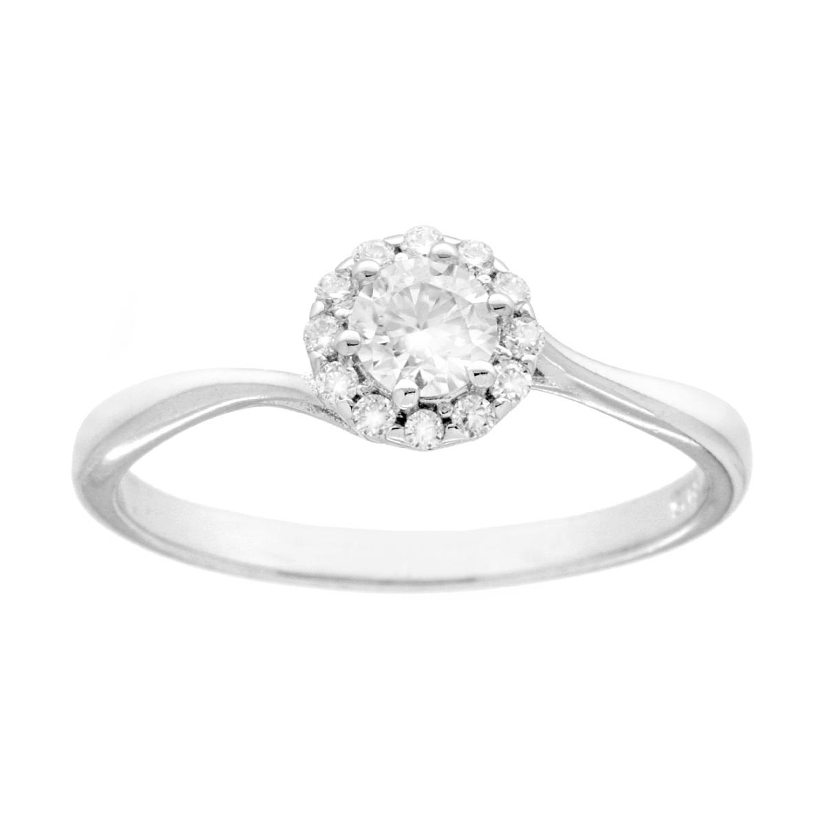Anello Solitario Fiore con MOISSANITE mm 4 in ARGENTO 925 Galvanica Rodio