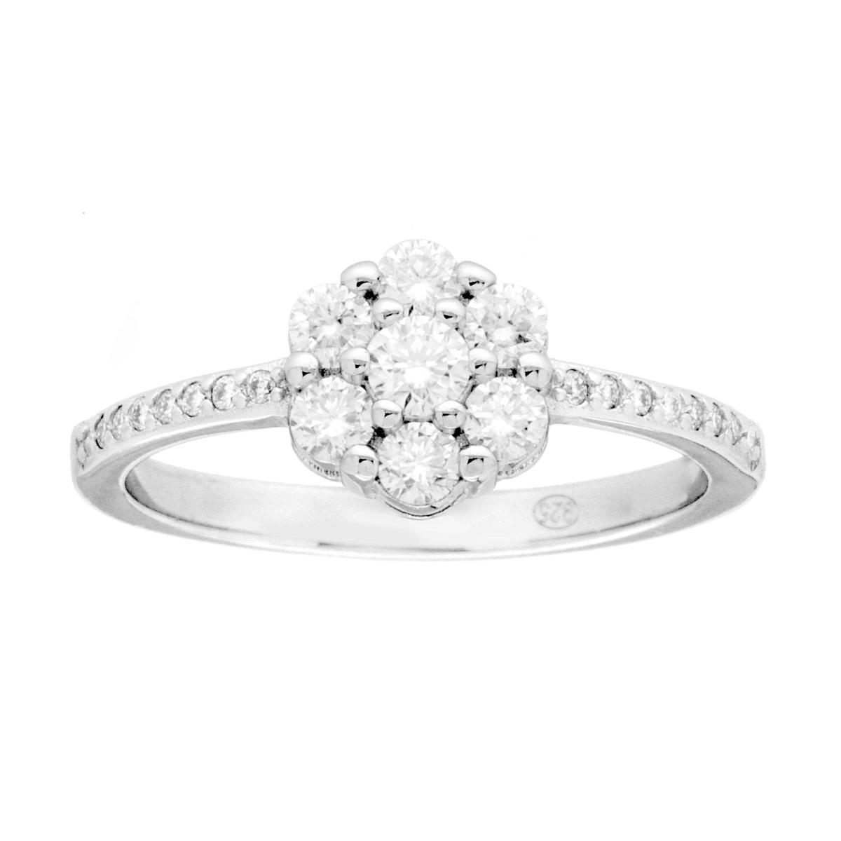 Anello Fiore con MOISSANITE mm 3 in ARGENTO 925 Galvanica Rodio