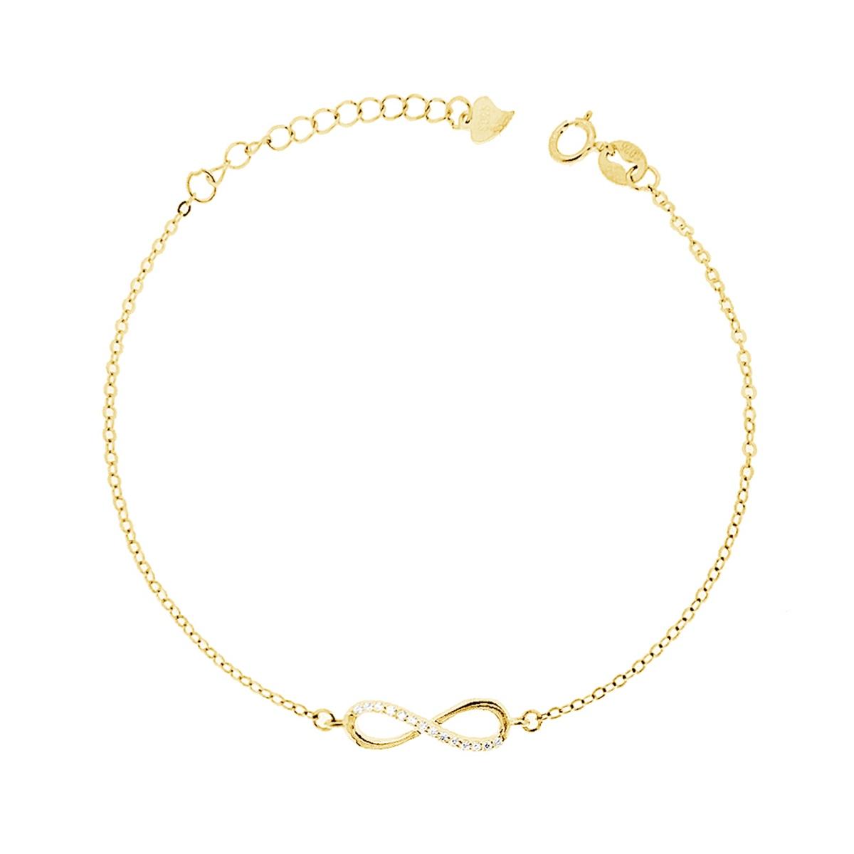 Bracciale Catena Forzatina Infinito con Zirconi Bianchi in ARGENTO 925 Galvanica Oro