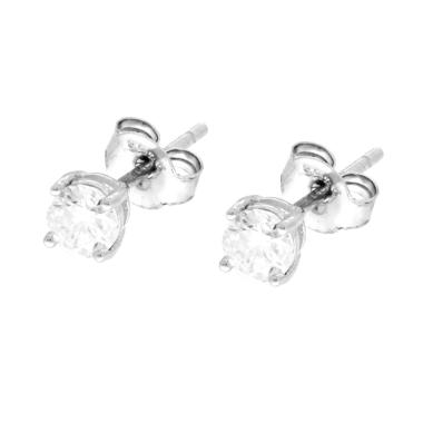 Orecchini Punto Luce Tondo con MOISSANITE Bianco mm 4 in ARGENTO 925 Galvanica Rodio