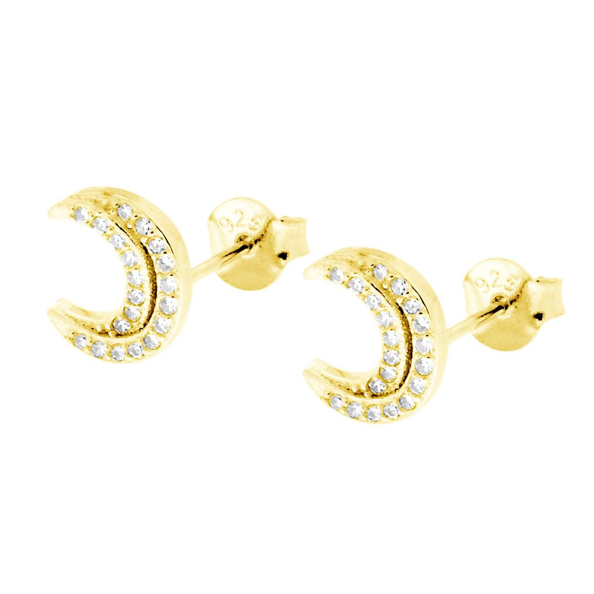 Orecchini Luna con Zirconi Bianchi in ARGENTO 925 Galvanica Oro