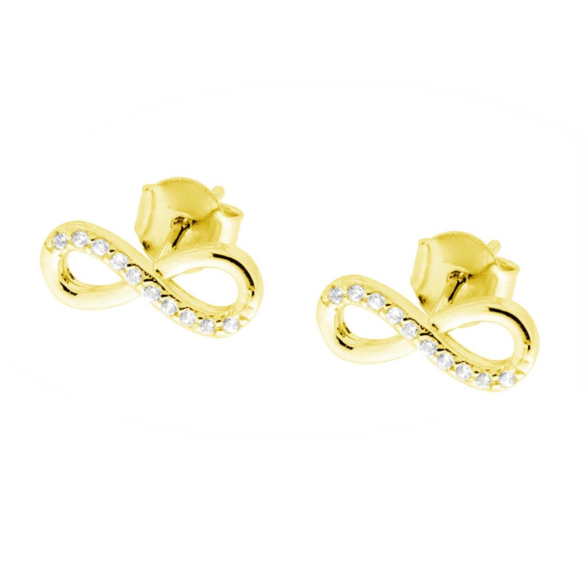Orecchini a forma di Infinito con Zirconi Bianchi in ARGENTO 925 Galvanica Oro