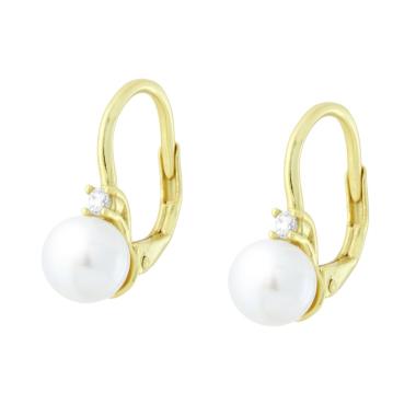 Orecchini Monachella Perla mm 6 con Cubic Zirconia Bianco in ARGENTO 925 Galvanica Oro