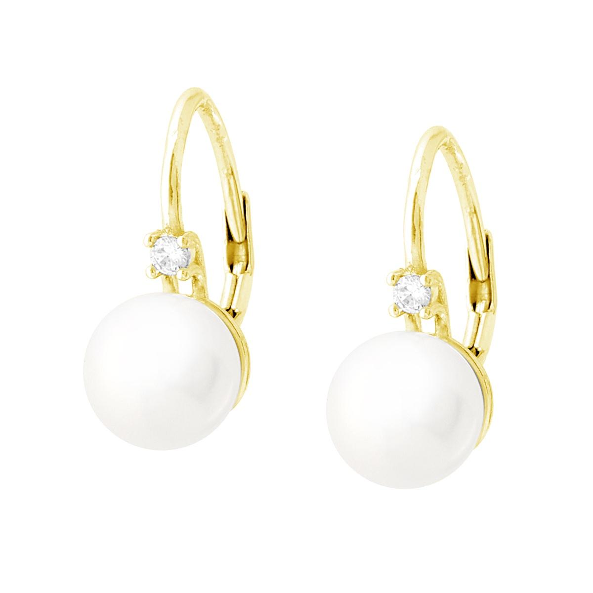 Orecchini Monachella Perla mm 8 con Cubic Zirconia Bianco in ARGENTO 925 Galvanica Oro