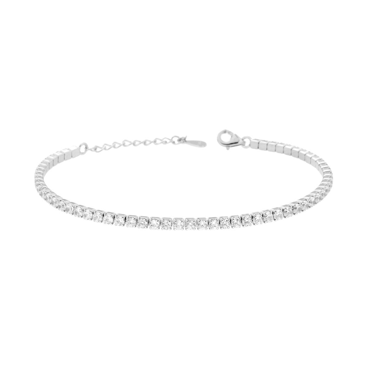 Bracciale Tennis Griffe cm 17+3 con Cubic Zirconia mm 2.5 Bianchi in ARGENTO 925 Galvanica Rodio