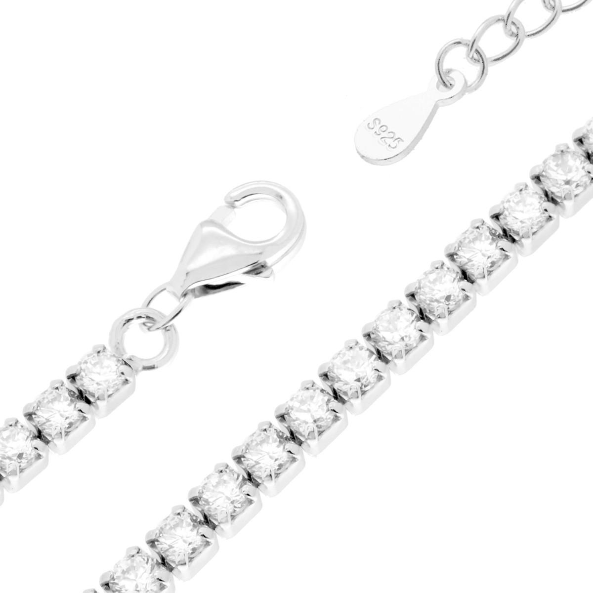 Bracciale Tennis Griffe cm 17+3 con Cubic Zirconia mm 2.5 Bianchi in ARGENTO 925 Galvanica Rodio