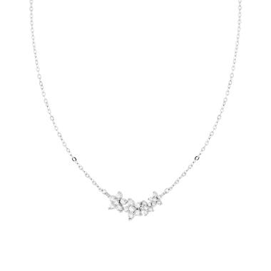 Collana Catena Forzatina Diamantata Fiori con Cubic Zirconia Bianchi in ARGENTO 925 Galvanica Rodio