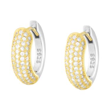 Orecchini Cerchio Creola con Cubic Zirconia Bianchi in ARGENTO 925 Galvanica Rodio e Oro