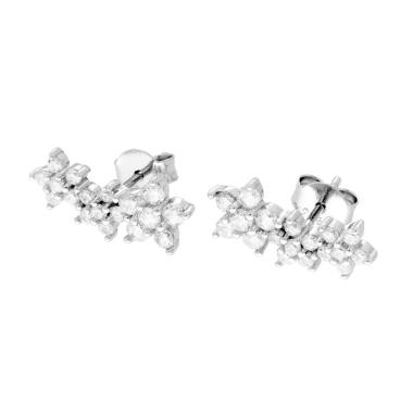 Orecchini Fiori con Cubic Zirconia Bianchi in ARGENTO 925 Galvanica Rodio