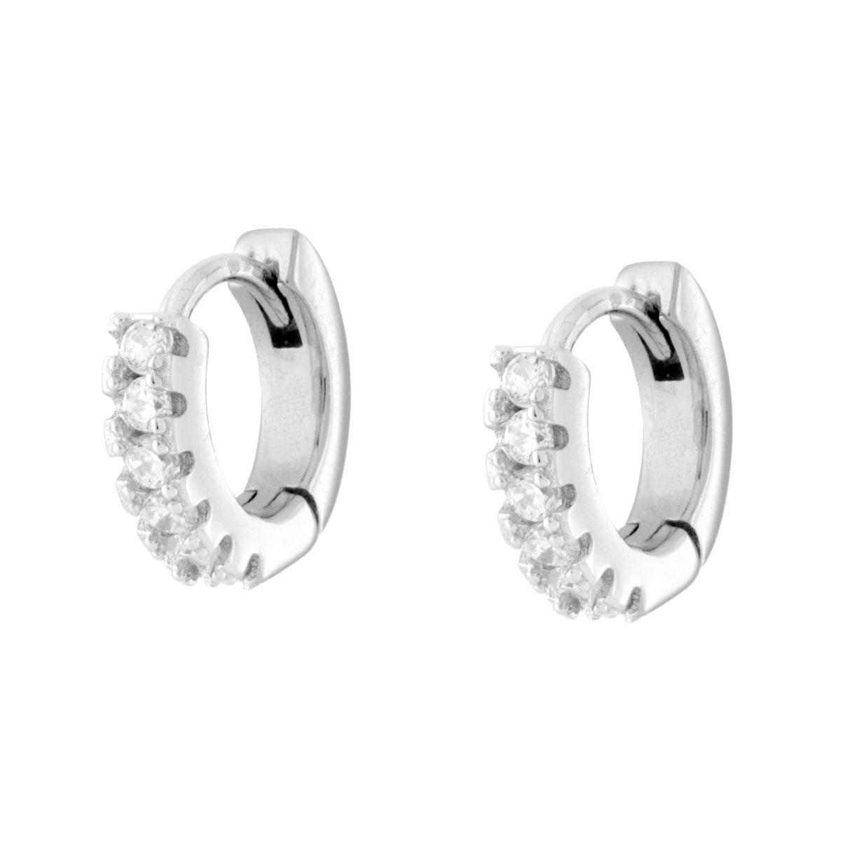 Orecchini Cerchio mm 12 con Cubic Zirconia Bianchi in ARGENTO 925 Galvanica Rodio