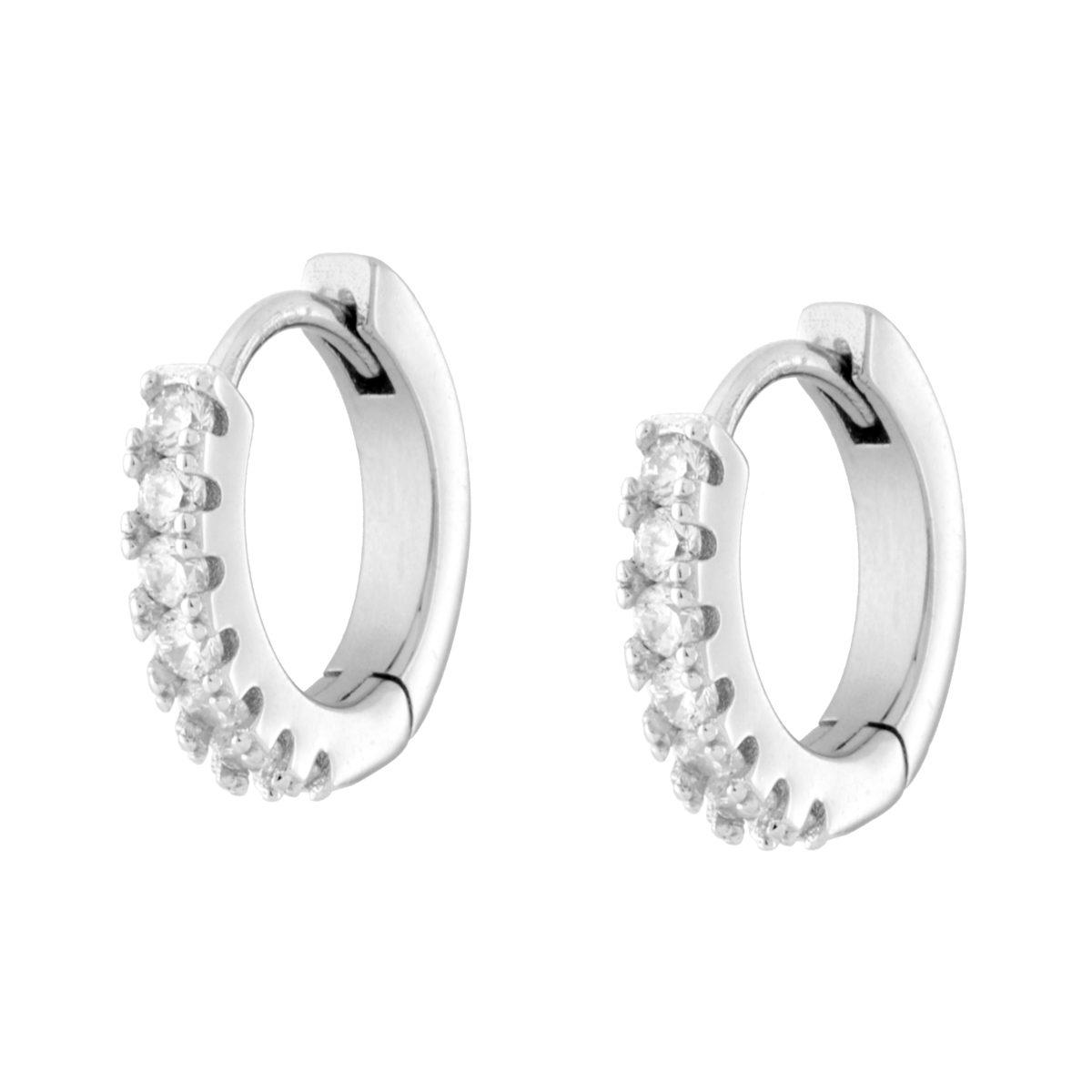 Orecchini Cerchio mm 14 con Cubic Zirconia Bianchi in ARGENTO 925 Galvanica Rodio