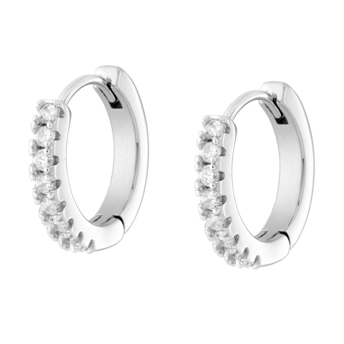 Orecchini Cerchio mm 16 con Cubic Zirconia Bianchi in ARGENTO 925 Galvanica Rodio
