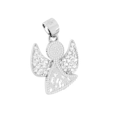 Ciondolo Angelo con Cubic Zirconia Bianchi in ARGENTO 925 Galvanica Rodio
