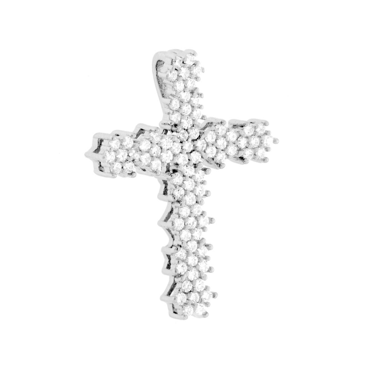 Ciondolo Croce con Fiori con Cubic Zirconia Bianchi in ARGENTO 925 Galvanica Rodio