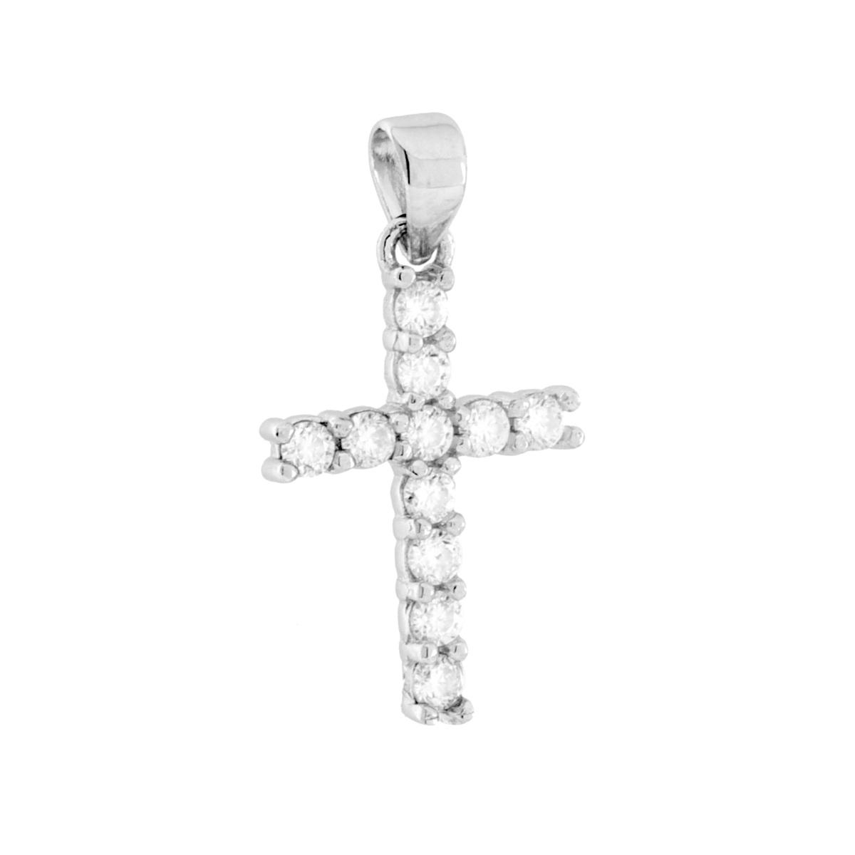 Ciondolo Croce con MOISSANITE Bianco mm 2 in ARGENTO 925 Galvanica Rodio