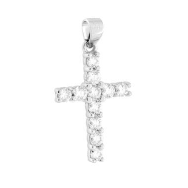 Ciondolo Croce con MOISSANITE Bianco mm 2.5 in ARGENTO 925 Galvanica Rodio