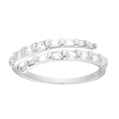 Anello Contrarie con Cubic Zirconia Bianchi taglio Baguette in ARGENTO 925 Galvanica Rodio