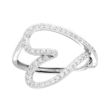 Anello Filo Amore con Sagoma Cuore e Cubic Zirconia Bianchi in ARGENTO 925 Galvanica Rodio