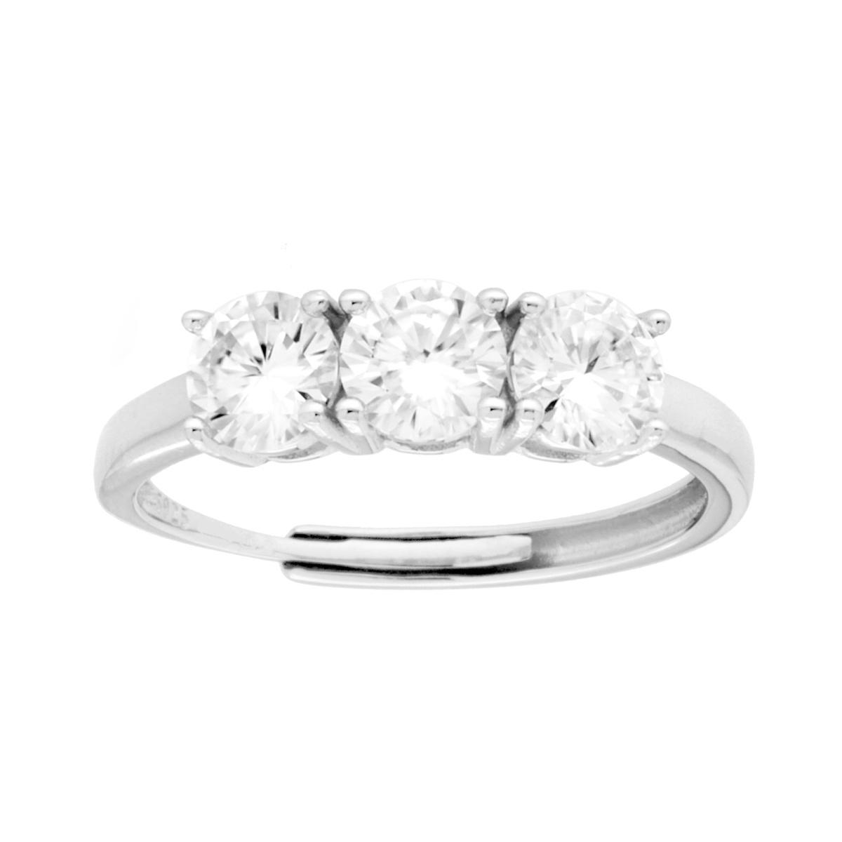 Anello Trilogy con MOISSANITE Bianco mm 5 in ARGENTO 925 Galvanica Rodio