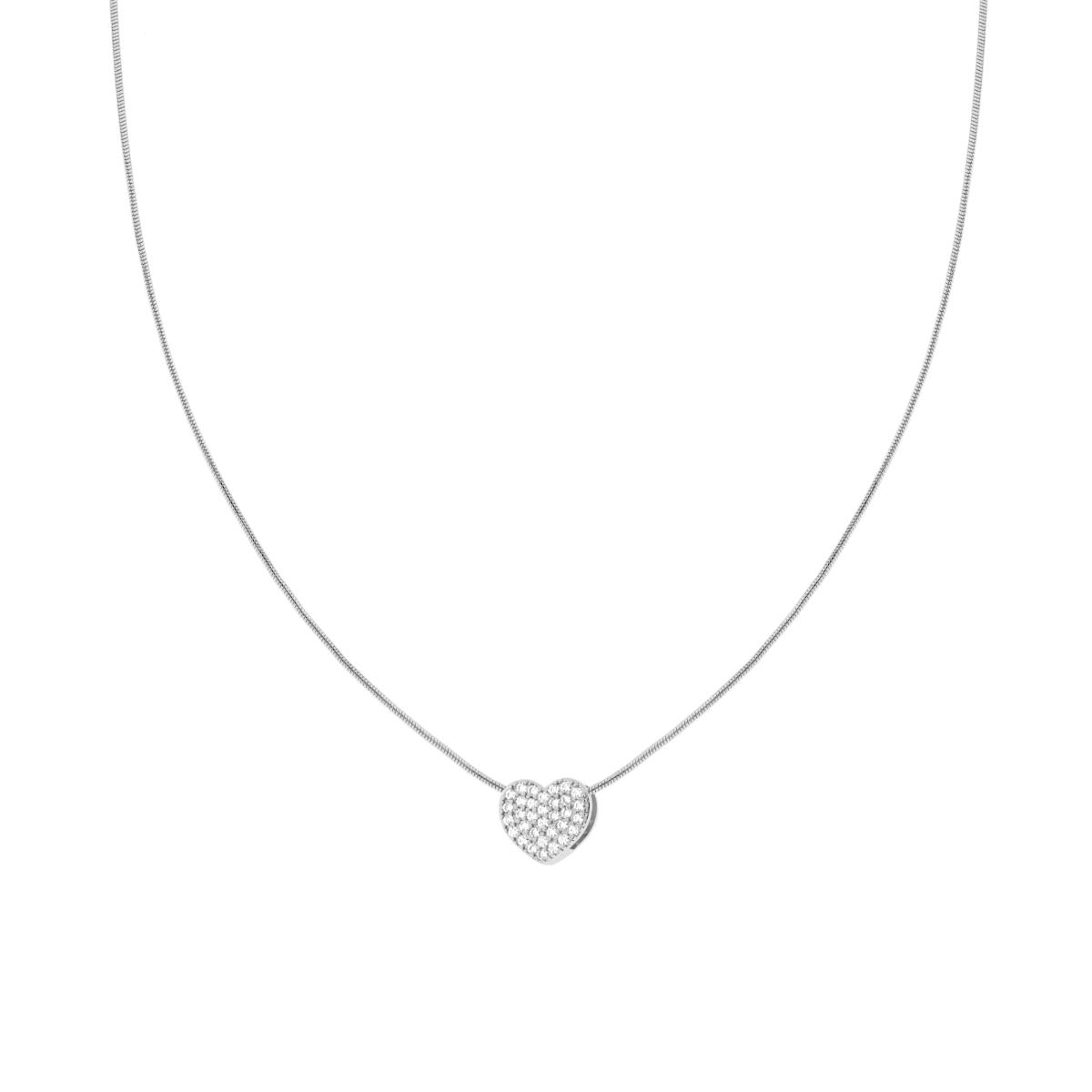 Collana Catena Coda di Topo con Cuore e Cubic Zirconia Bianchi in RAME Galvanica Rodio