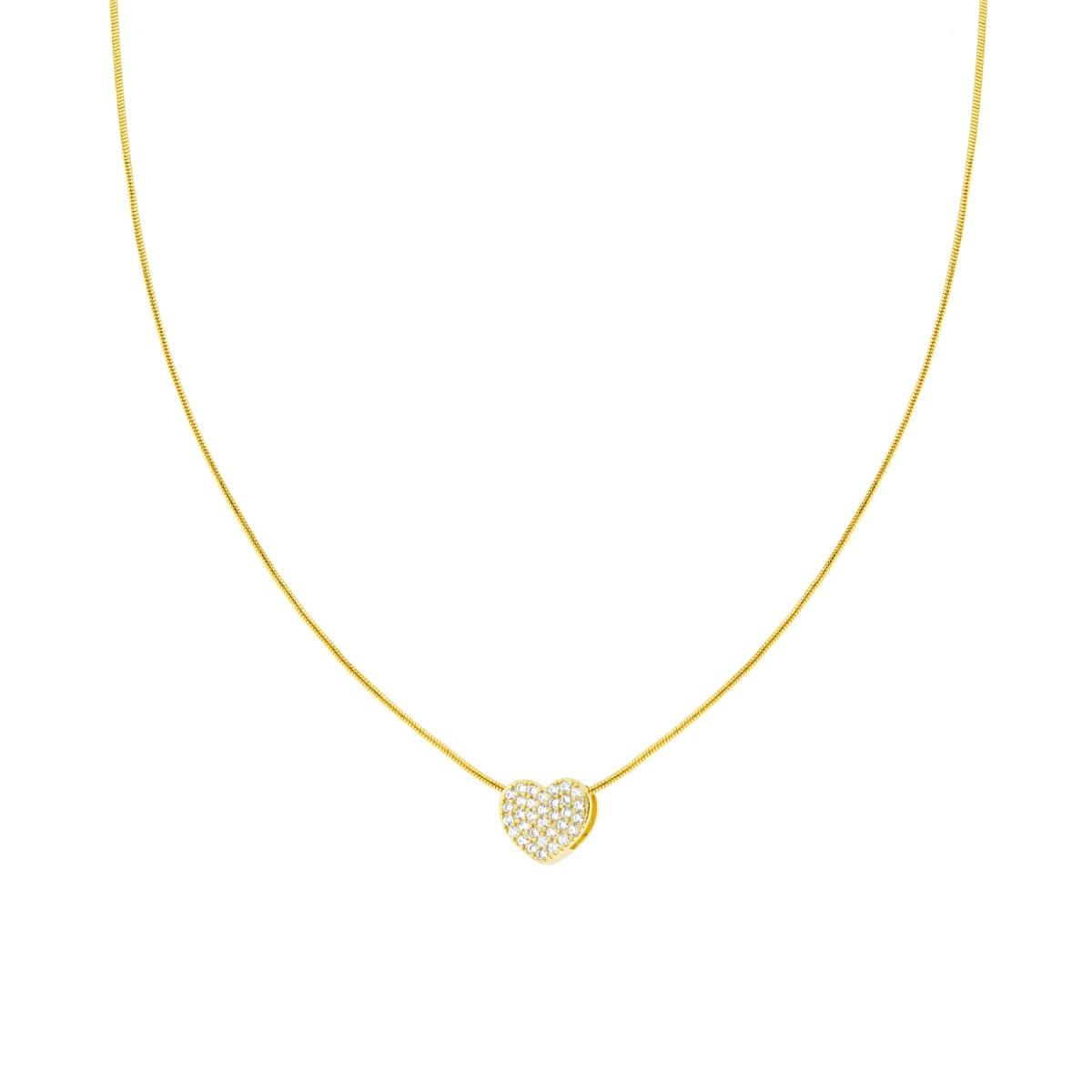 Collana Catena Coda di Topo con Cuore e Cubic Zirconia Bianchi in RAME Galvanica Oro