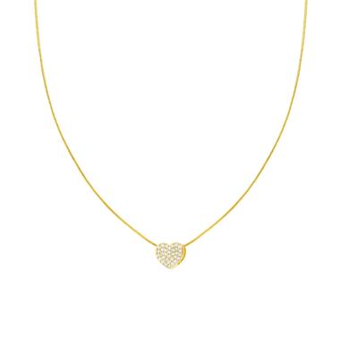 Collana Catena Coda di Topo con Cuore e Cubic Zirconia Bianchi in RAME Galvanica Oro