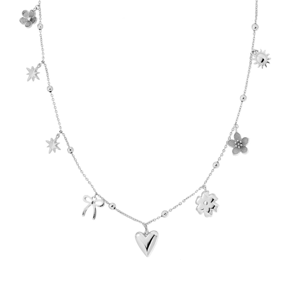 Collana Catena Forzatina Diamantata con Charms Fantasy e Cubic Zirconia Bianchi in RAME Galvanica Rodio