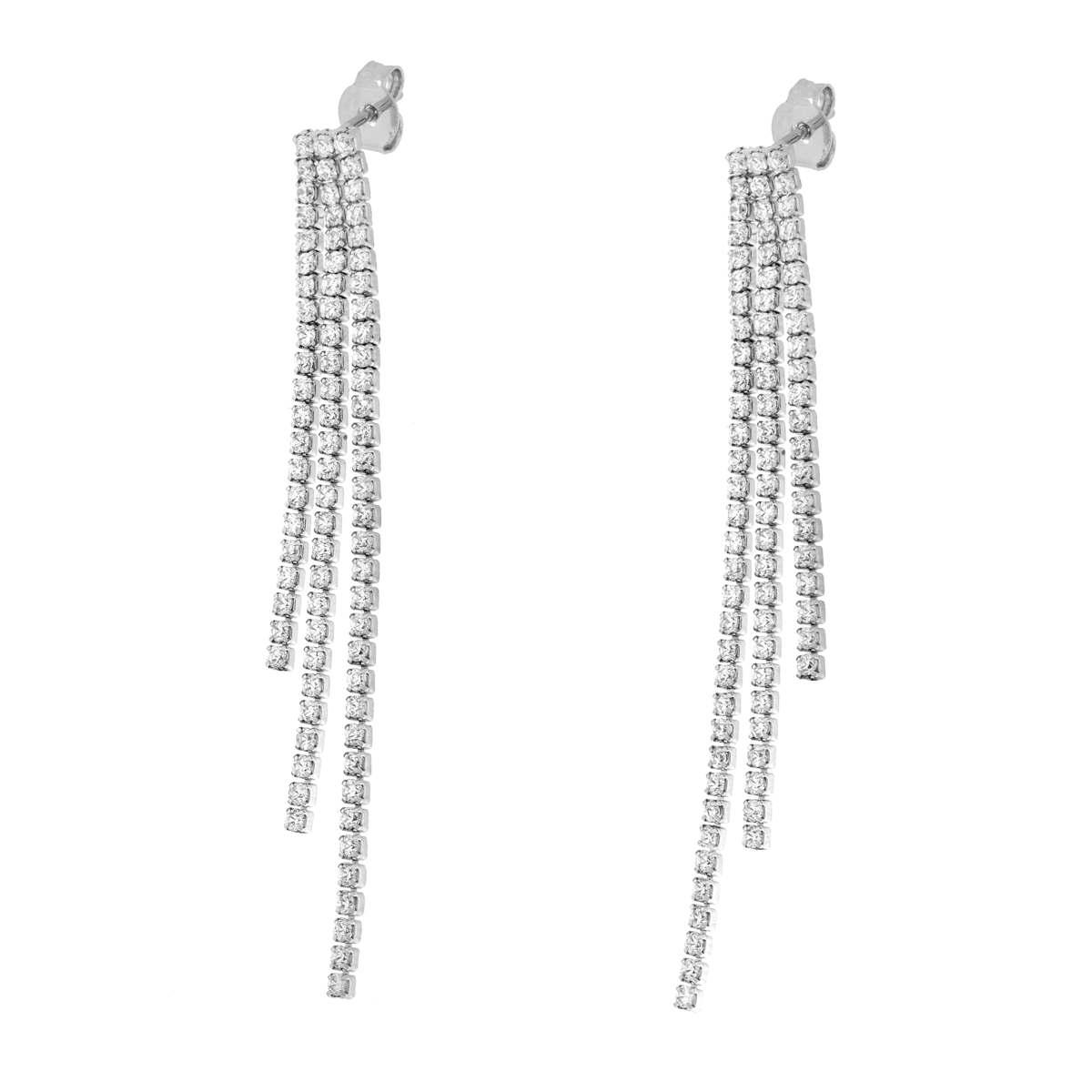 Orecchini tre fili Tennis degrade con Cubic Zirconia Bianchi in RAME Galvanica Rodio