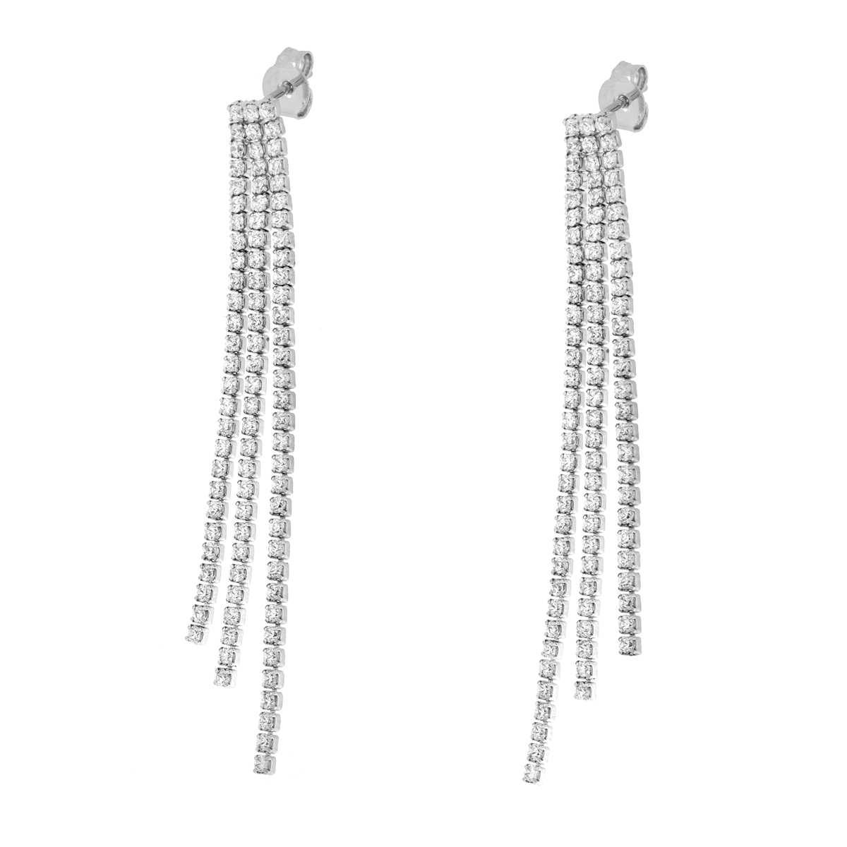 Orecchini tre fili Tennis degrade con Cubic Zirconia Bianchi in RAME Galvanica Rodio