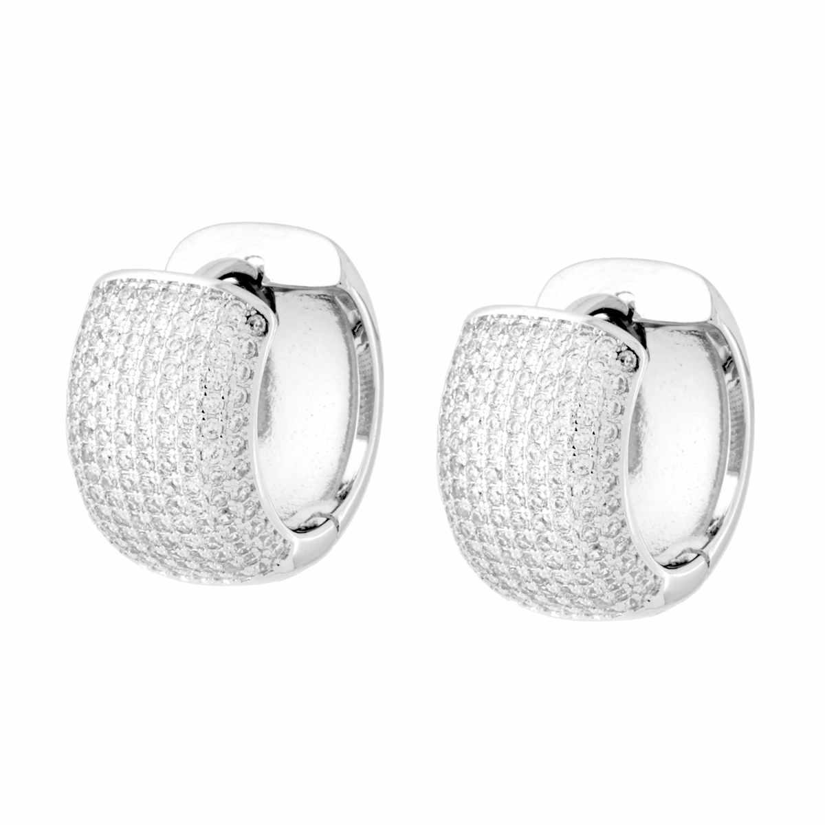 Orecchini Cerchio Creola mm 18 con Cubic Zirconia Bianchi in RAME Galvanica Rodio