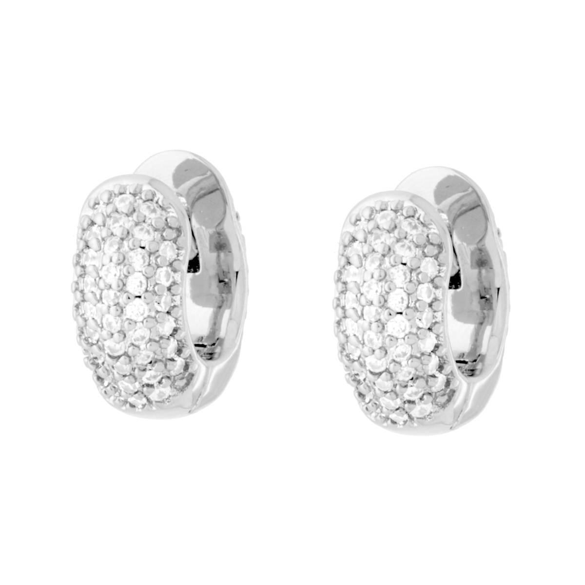 Orecchini Cerchio Creola mm 12 con Cubic Zirconia Bianchi in RAME Galvanica Rodio