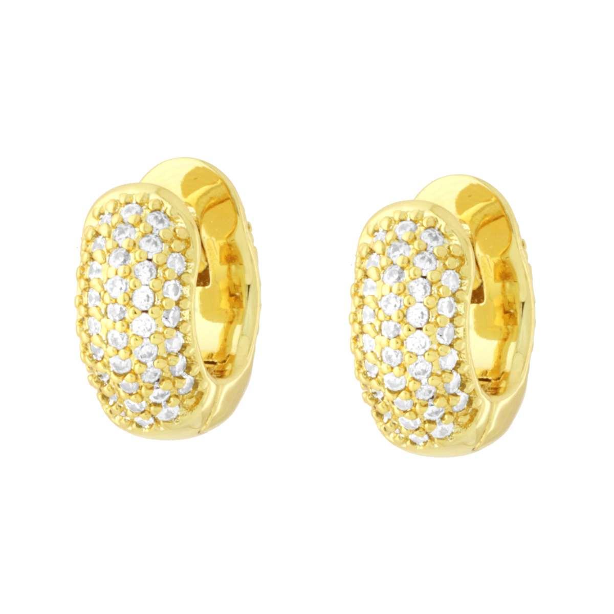 Orecchini Cerchio Creola mm 12 con Cubic Zirconia Bianchi in RAME Galvanica Oro