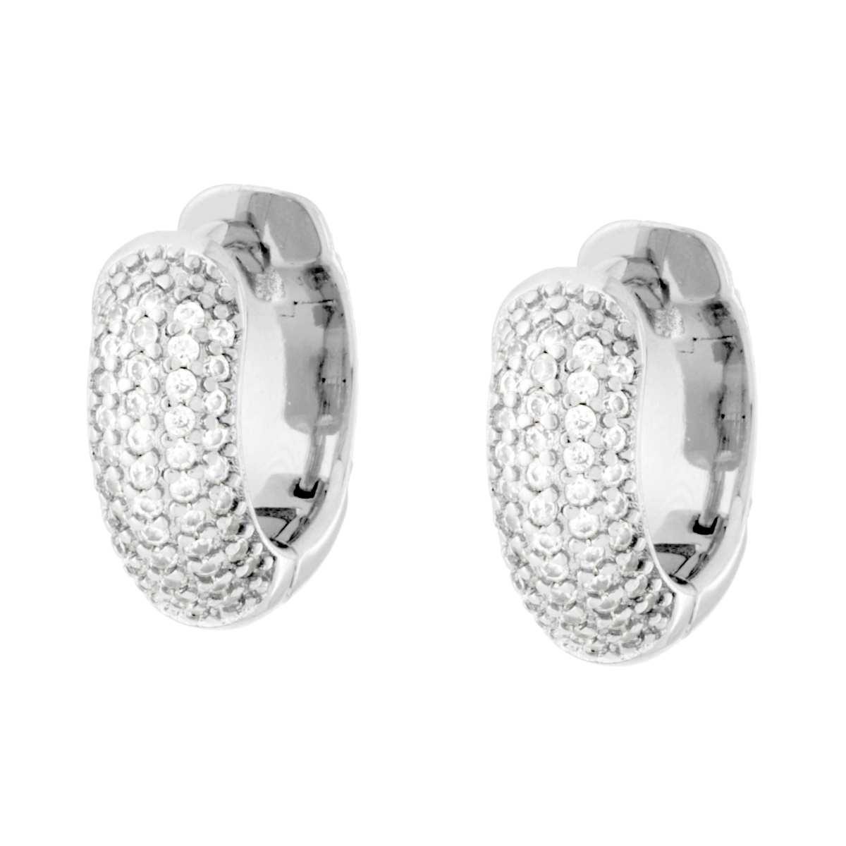 Orecchini Cerchio Creola mm 14 con Cubic Zirconia Bianchi in RAME Galvanica Rodio