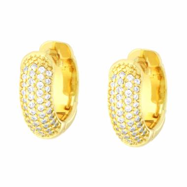 Orecchini Cerchio Creola mm 14 con Cubic Zirconia Bianchi in RAME Galvanica Oro