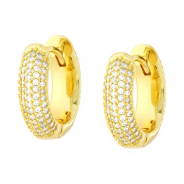 Orecchini Cerchio Creola mm 18 con Cubic Zirconia Bianchi in RAME Galvanica Oro