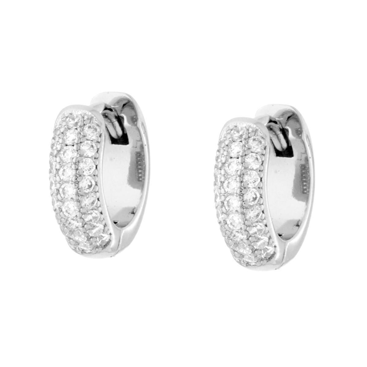 Orecchini Cerchio Creola mm 12 con Cubic Zirconia Bianchi in RAME Galvanica Rodio