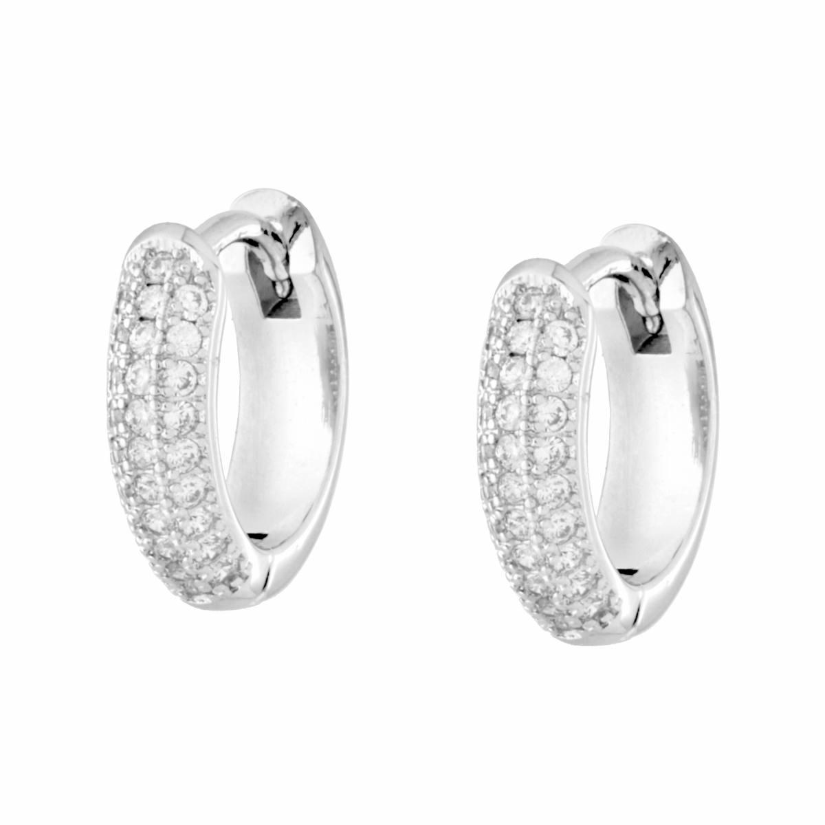 Orecchini Cerchio Creola mm 14 con Cubic Zirconia Bianchi in RAME Galvanica Rodio