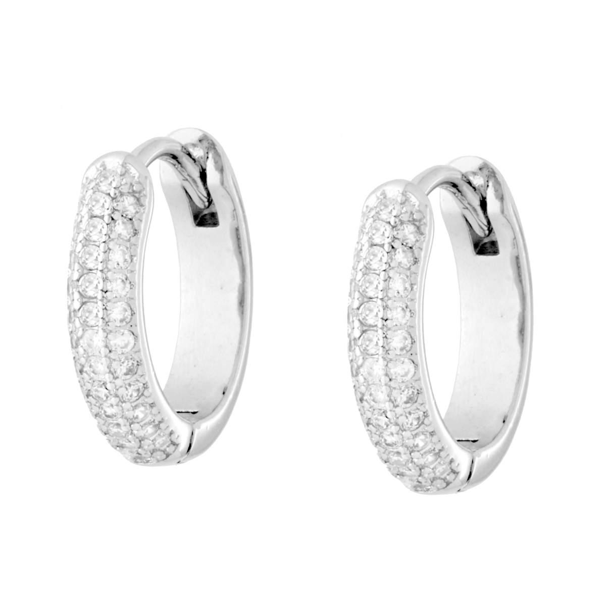 Orecchini Cerchio Creola mm 16 con Cubic Zirconia Bianchi in RAME Galvanica Rodio