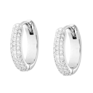 Orecchini Cerchio Creola mm 16 con Cubic Zirconia Bianchi in RAME Galvanica Rodio