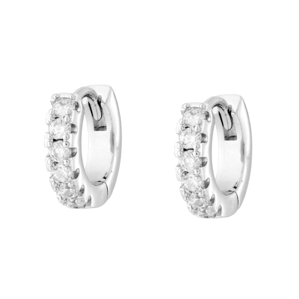 Orecchini Cerchio mm 12 con Cubic Zirconia Bianchi in RAME Galvanica Rodio
