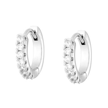 Orecchini Cerchio mm 14 con Cubic Zirconia Bianchi in RAME Galvanica Rodio