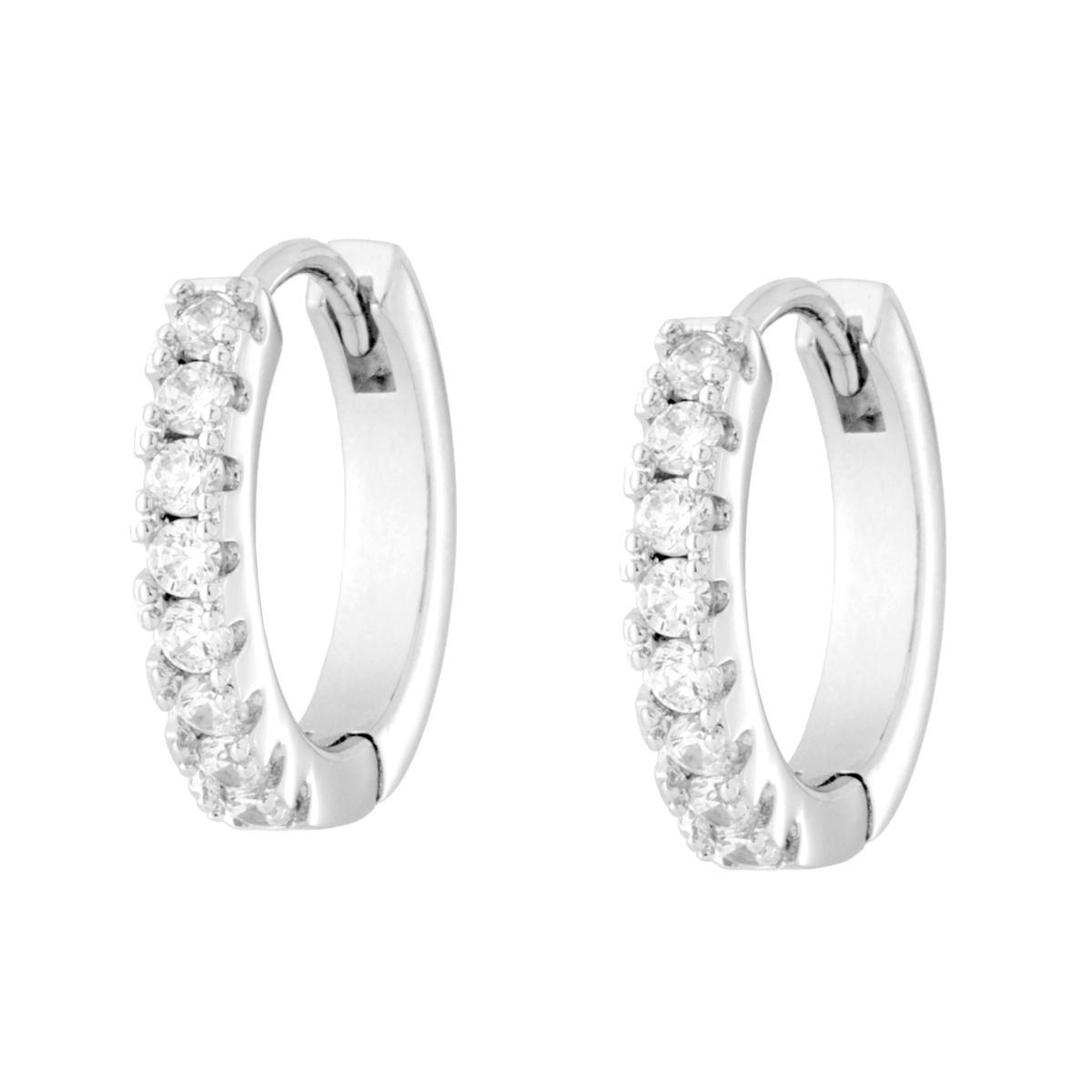 Orecchini Cerchio mm 16 con Cubic Zirconia Bianchi in RAME Galvanica Rodio