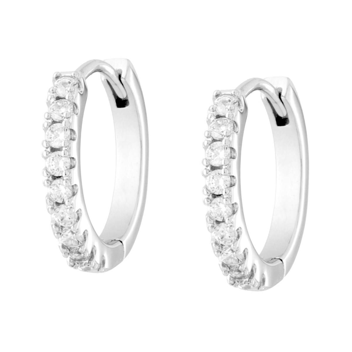 Orecchini Cerchio mm 18 con Cubic Zirconia Bianchi in RAME Galvanica Rodio